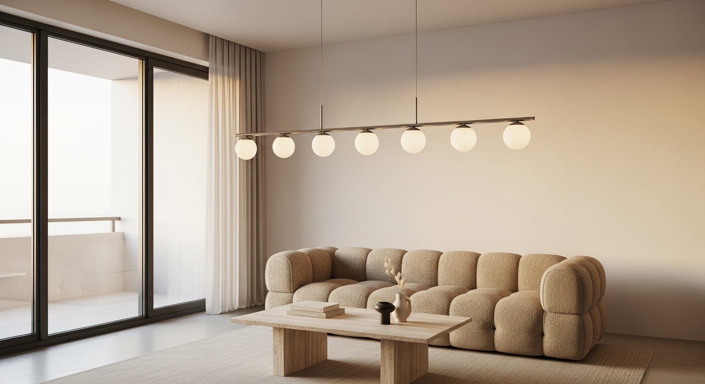 Modern salon avizesi — minimalist çizgili lineer LED sarkıt aydınlatma
